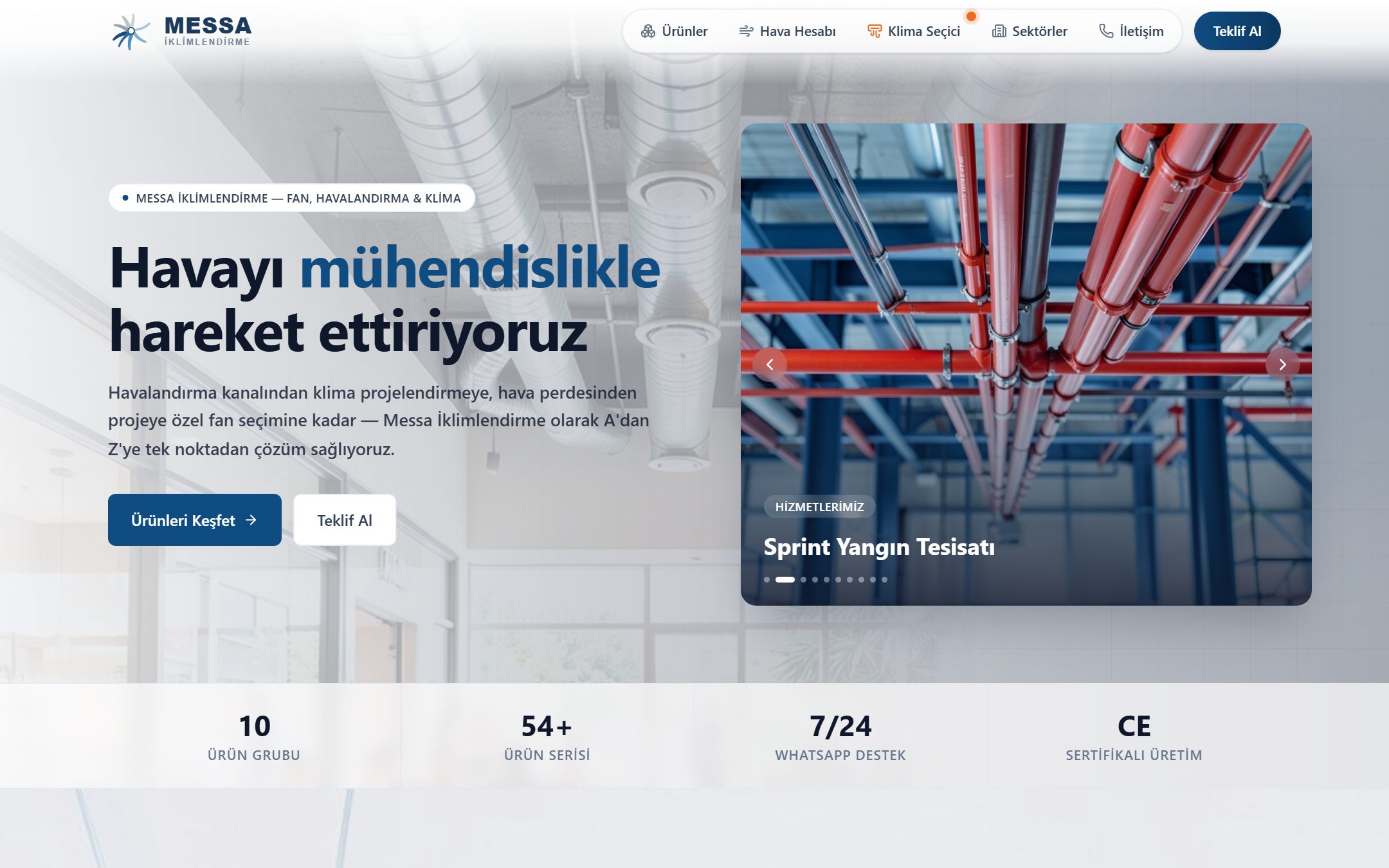 Messa İklimlendirme web sitesi ekran görüntüsü